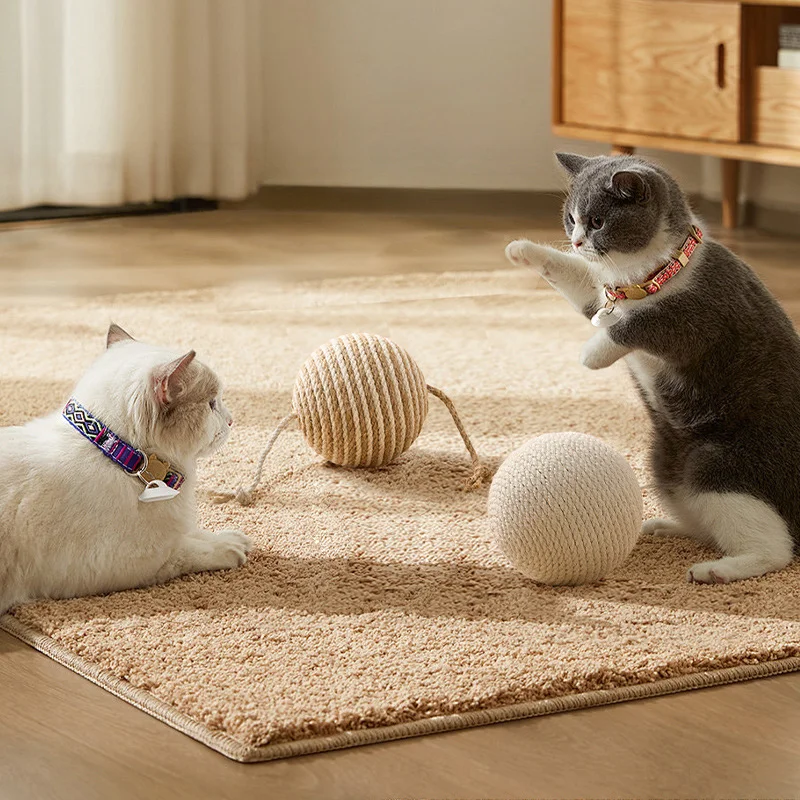Bolas de Sisal para mascotas, juguetes para gatos, productos interactivos de interior, suministros de molienda de dientes resistentes al masticable, suministros de juego para gatitos, juguete con chirrido - imagen 2
