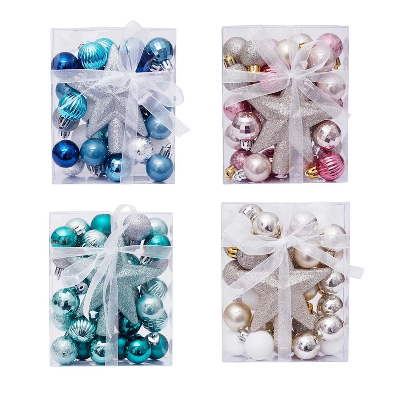 Decoración de árbol de Navidad, adorno de estrella brillante y bola, conjunto de 30 para fiesta de Navidad, vacaciones, hogar y oficina - imagen 2