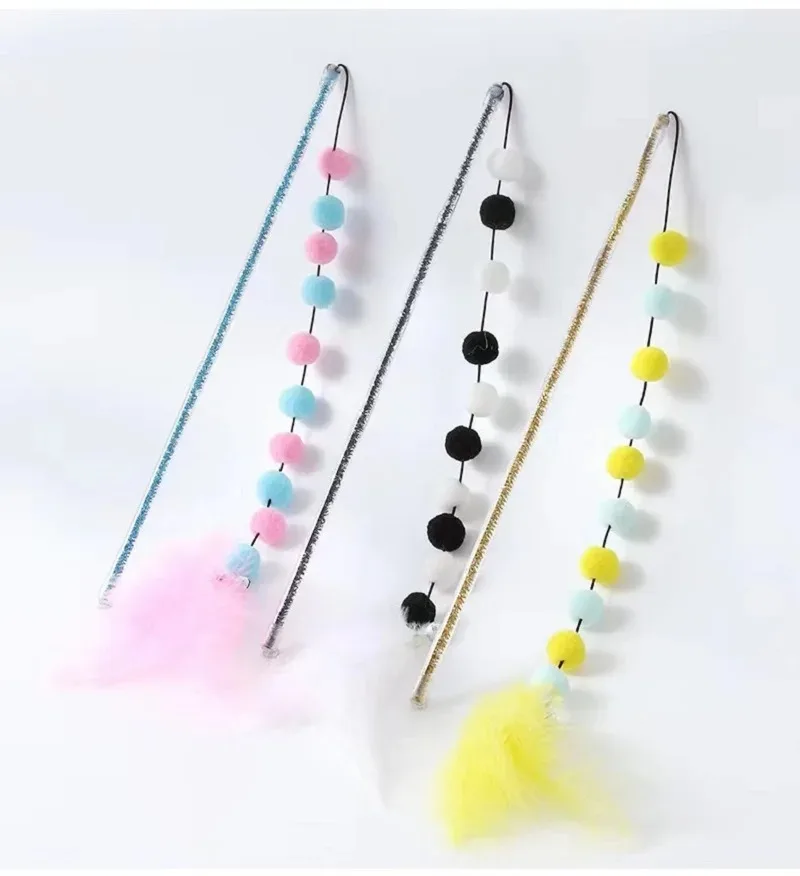 Juguetes para gatos, 1 Uds., palo interactivo, juguetes de plumas para gatitos, juego duradero, pelota de peluche, suministros para mascotas, palo de burlas para gatos con plumas
