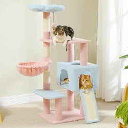Árbol rascador multinivel para gatos con postes de sisal y juguetes