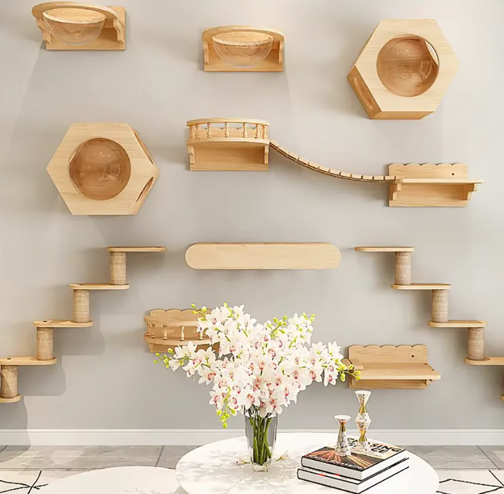 Cama madera maciza para gato pared – Refugio aéreo ahorro espacio - imagen 3