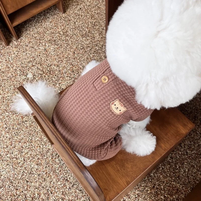 Ropa de cuatro patas con gofres para mascotas, pijamas para el hogar para perros, ropa de peluche, ropa básica de otoño e invierno, mono para cachorros pequeños Yorkshire - imagen 5