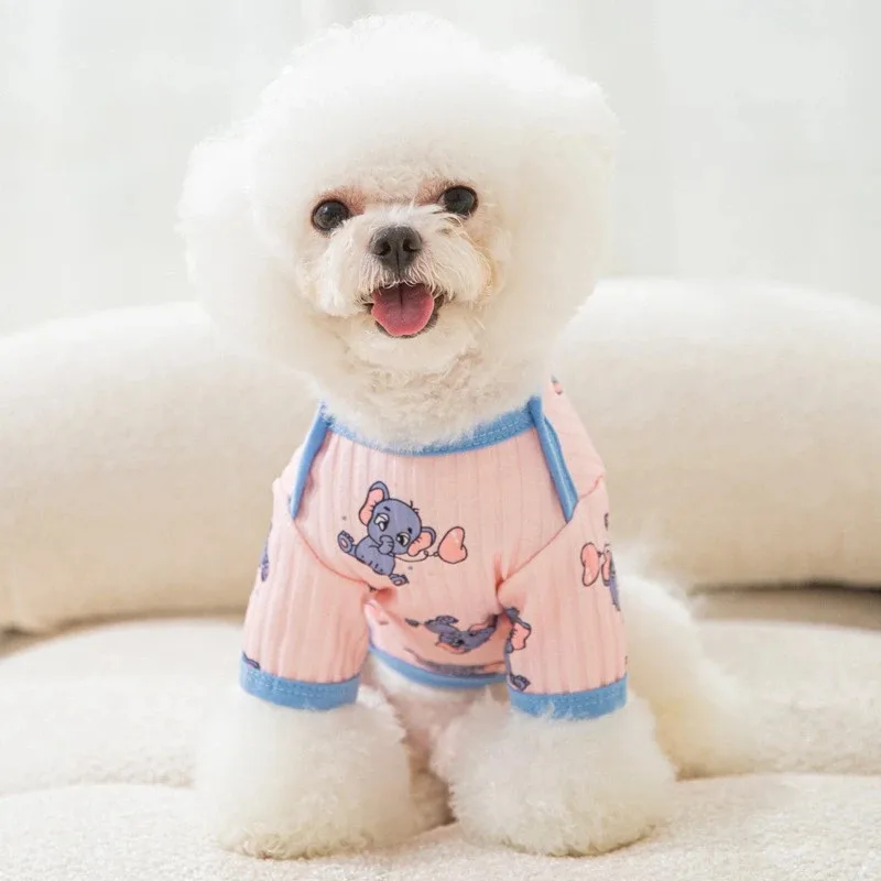 Ropa de primavera y otoño para perros pequeños, camisa con estampado de dibujos animados, chaleco para Gato, Bomei Yorkshire, ropa transpirable de algodón para cachorros - imagen 5