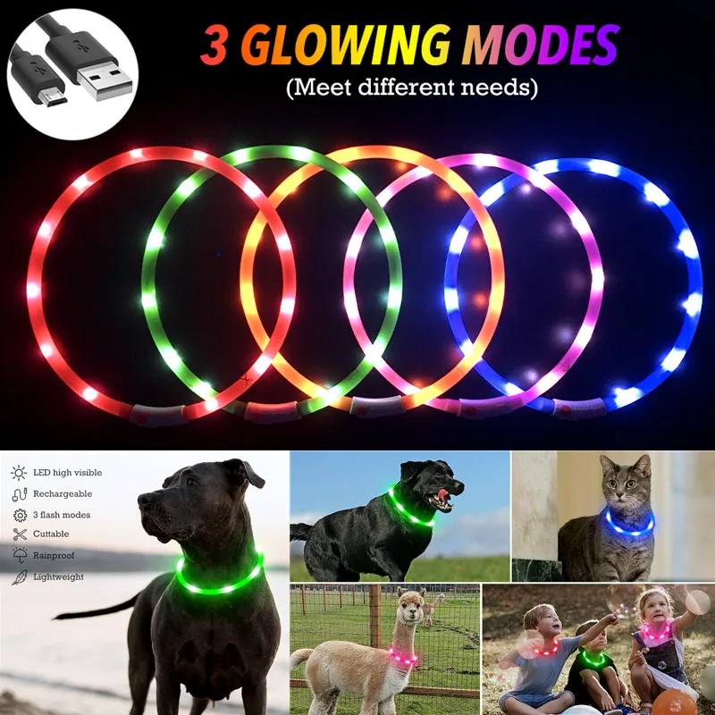 Collar de perro LED recargable por USB, collares de perro iluminados, luces intermitentes para caminar de noche - imagen 3