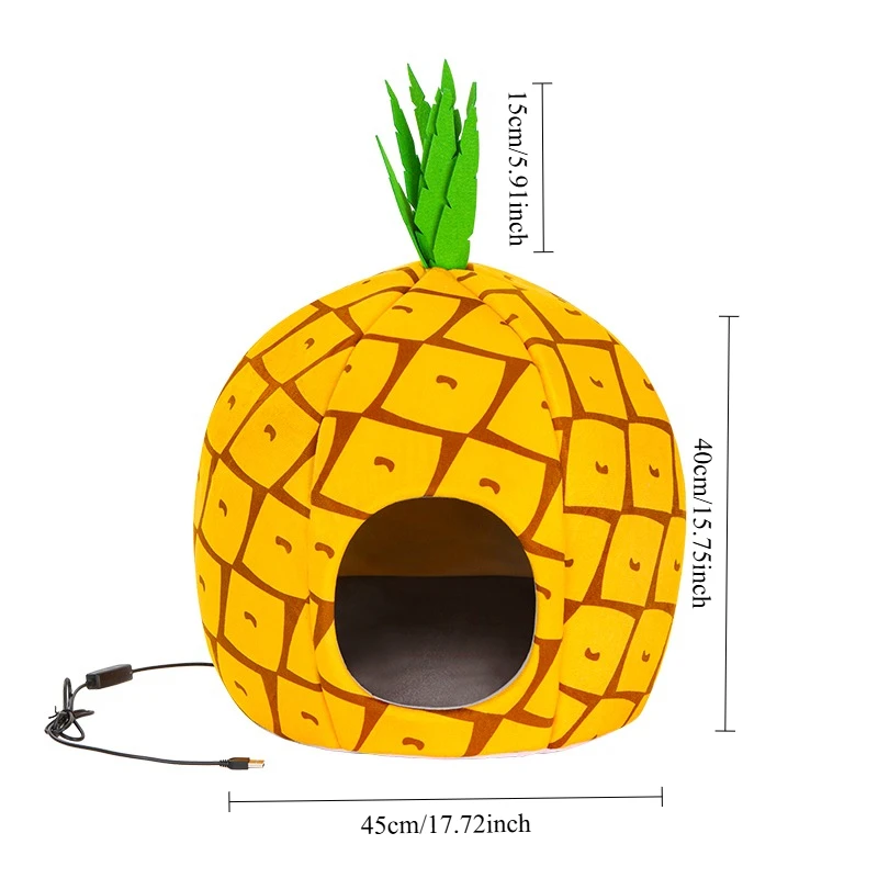 Control de temperatura USB de 3 velocidades, cama para mascotas con calefacción termostática 3D para gatos/perros, forma de piña/monstruo, estera lavable extraíble - imagen 3