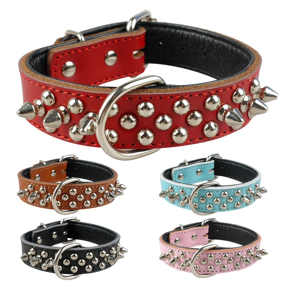 Collar de perro de cuero con tachuelas y pinchos para perros pequeños y medianos, Bulldog, ajustable, antimordida, correa para el cuello para cachorro, accesorios para mascotas - imagen 4