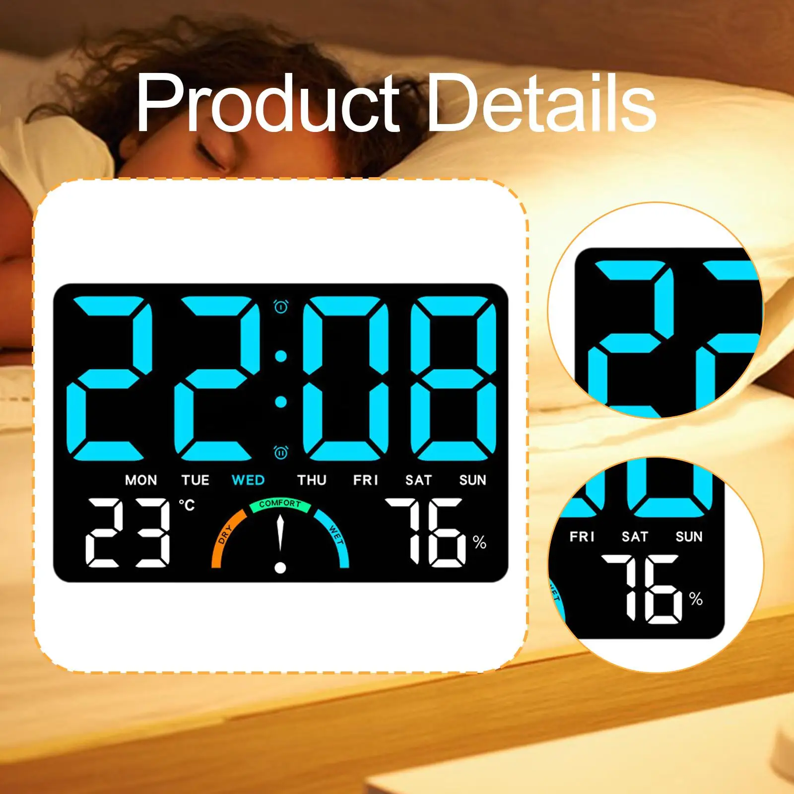 Reloj despertador digital LED con brillo ajustable para dormitorio - imagen 5