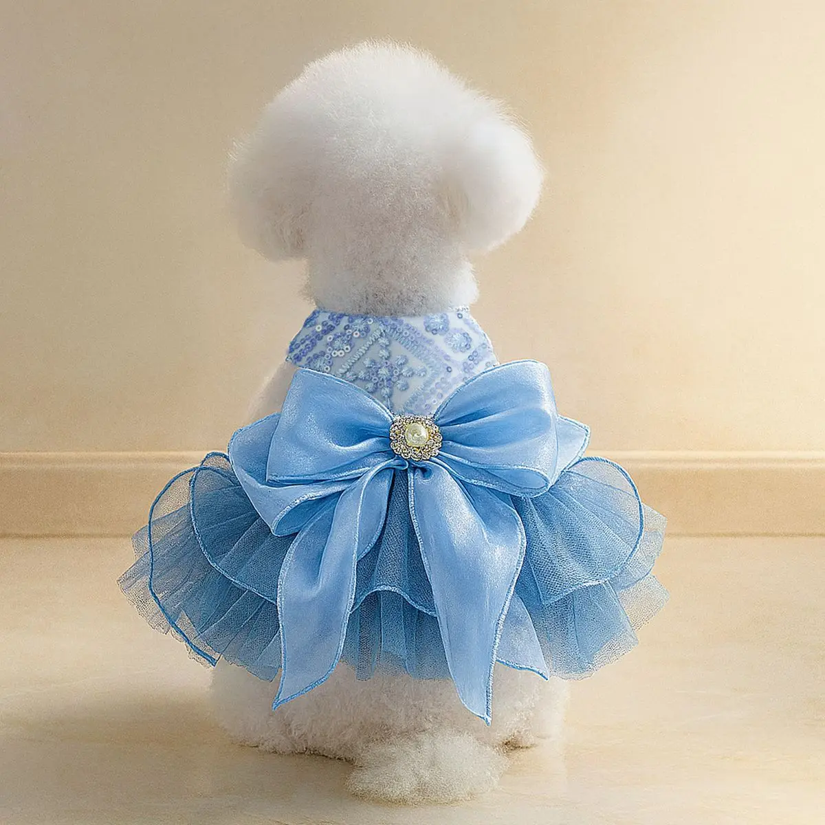 Vestido de novia azul para mascotas – Falda con vuelo regulable - imagen 2
