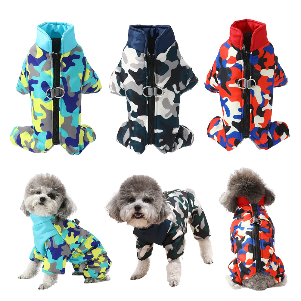 Mono grueso para cachorros, ropa de invierno, abrigo cálido para perros, chaqueta para perros pequeños, mono impermeable de camuflaje para Chihuahua y Pug, disfraz