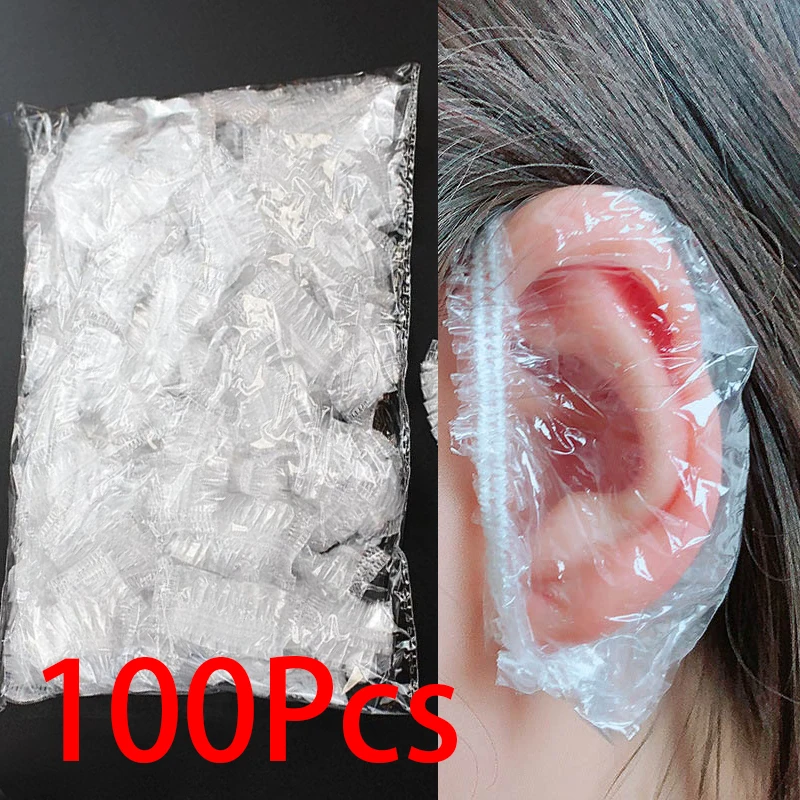 100 Uds. Orejera desechable para tinte para el cabello cubierta impermeable para las orejas aceite para hornear lavado ducha baño peluquero accesorios de limpieza de peluquería