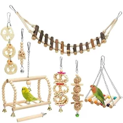 Columpio loro de madera con campana – Juguete interactivo para pájaros