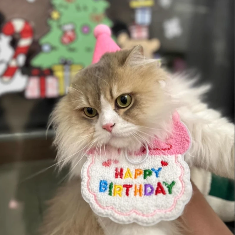Conjunto de gorro y bandana para cumpleaños de mascotas, babero de cumpleaños para perros, suministros ajustables para fiestas de perros y gatos con mini toalla para saliva para mascotas pequeñas y medianas - imagen 3
