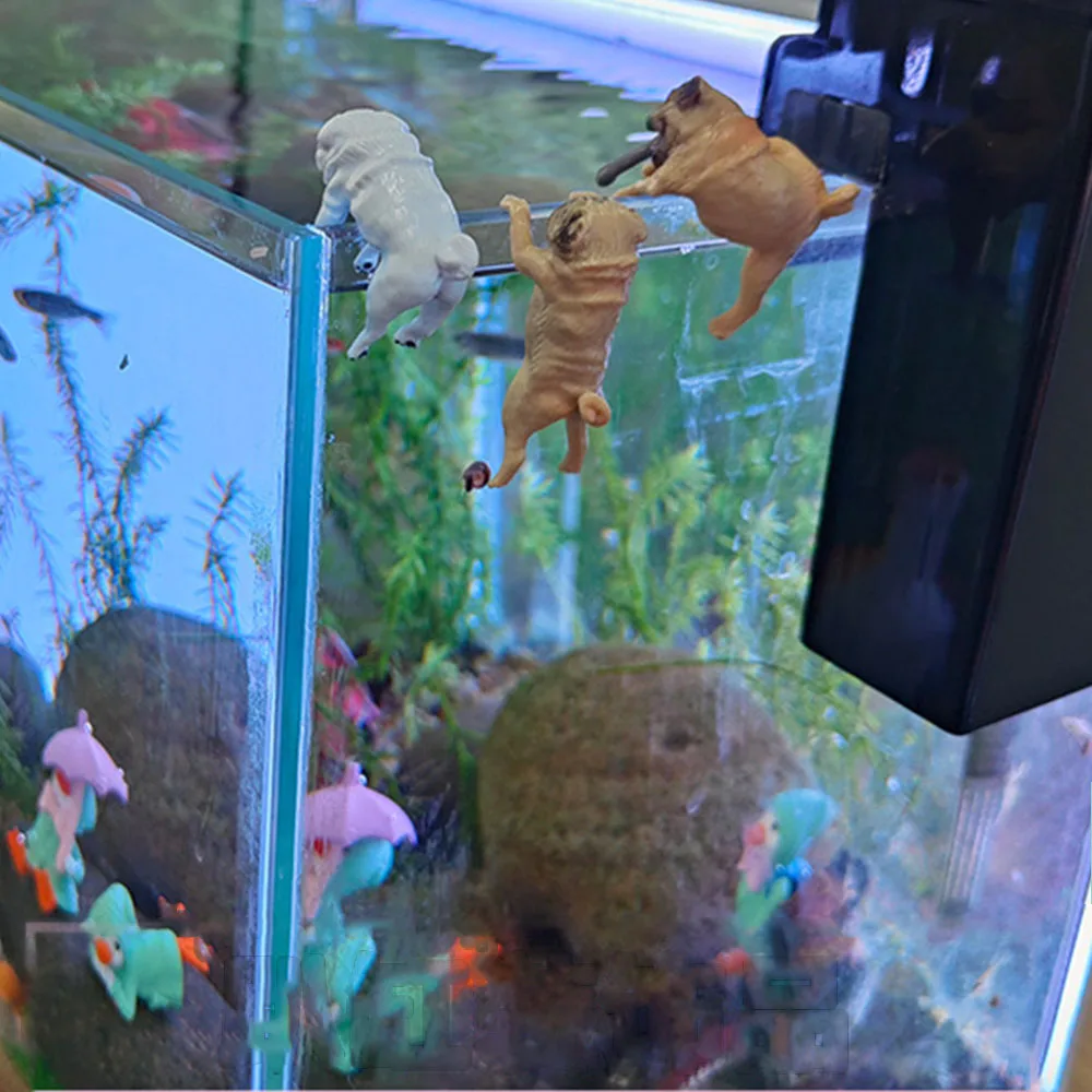 Adornos creativos para perros para acuario, perros de dibujos animados Kawaii, divertidos perros trepadores, colgante de animales, decoración de paisajismo de pared para pecera - imagen 4
