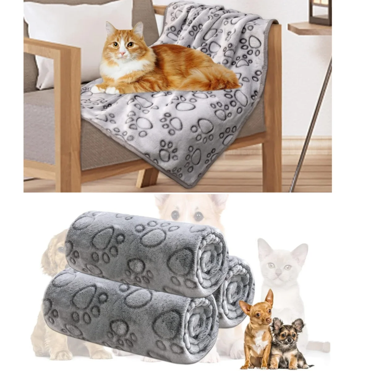 Manta de franela premium para mascotas con estampado de patas, manta súper suave y lavable para perros y gatos para sofá, cama, estera para dormir calmante para perros y gatos