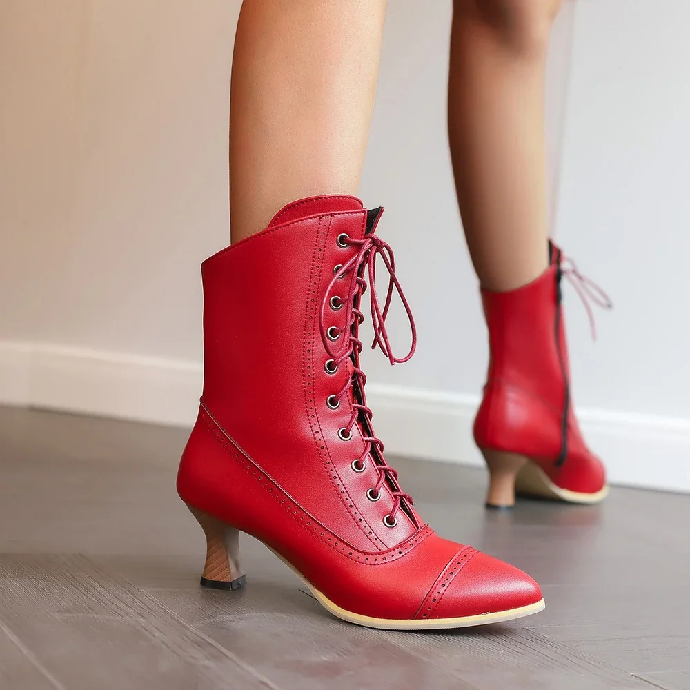 2024 nuevos zapatos de tacón alto con cordones para mujer, botas extrañas Steampunk, botines victorianos para mujer, botas cortas de suela gruesa con punta estrecha - imagen 4