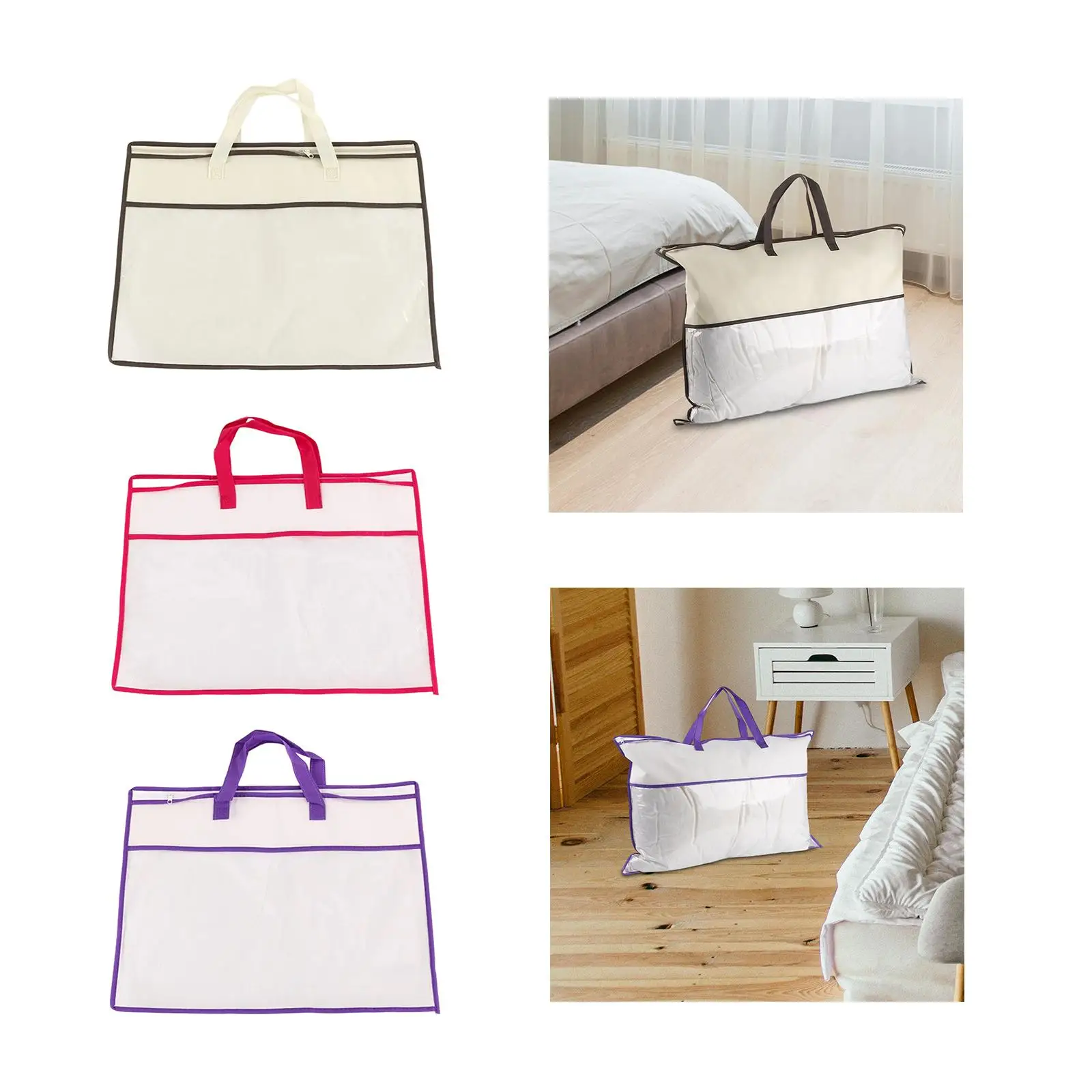 Bolsa de almacenamiento de almohada, bolso portátil con cremallera y asas, bolso de mano para armario