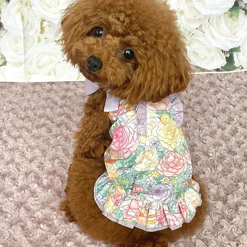 Vestido Floral de primavera/verano para mascotas, cumpleaños, Día de San Valentín, Navidad, Año Nuevo, chaleco de flores, ropa para cachorros, vestidos para perros pequeños