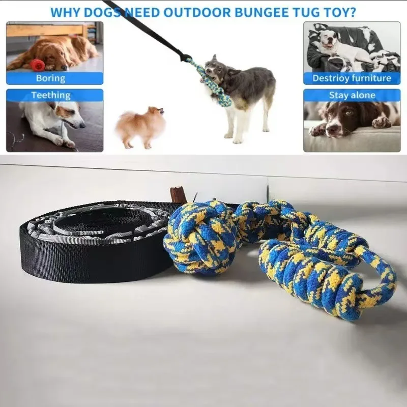 Juguete extractor elástico para exteriores, juguete para perros que cuelgan desde el árbol para perros pequeños y grandes, cordón de juego de ejercicio interactivo y correa con cuerda para masticar - imagen 5
