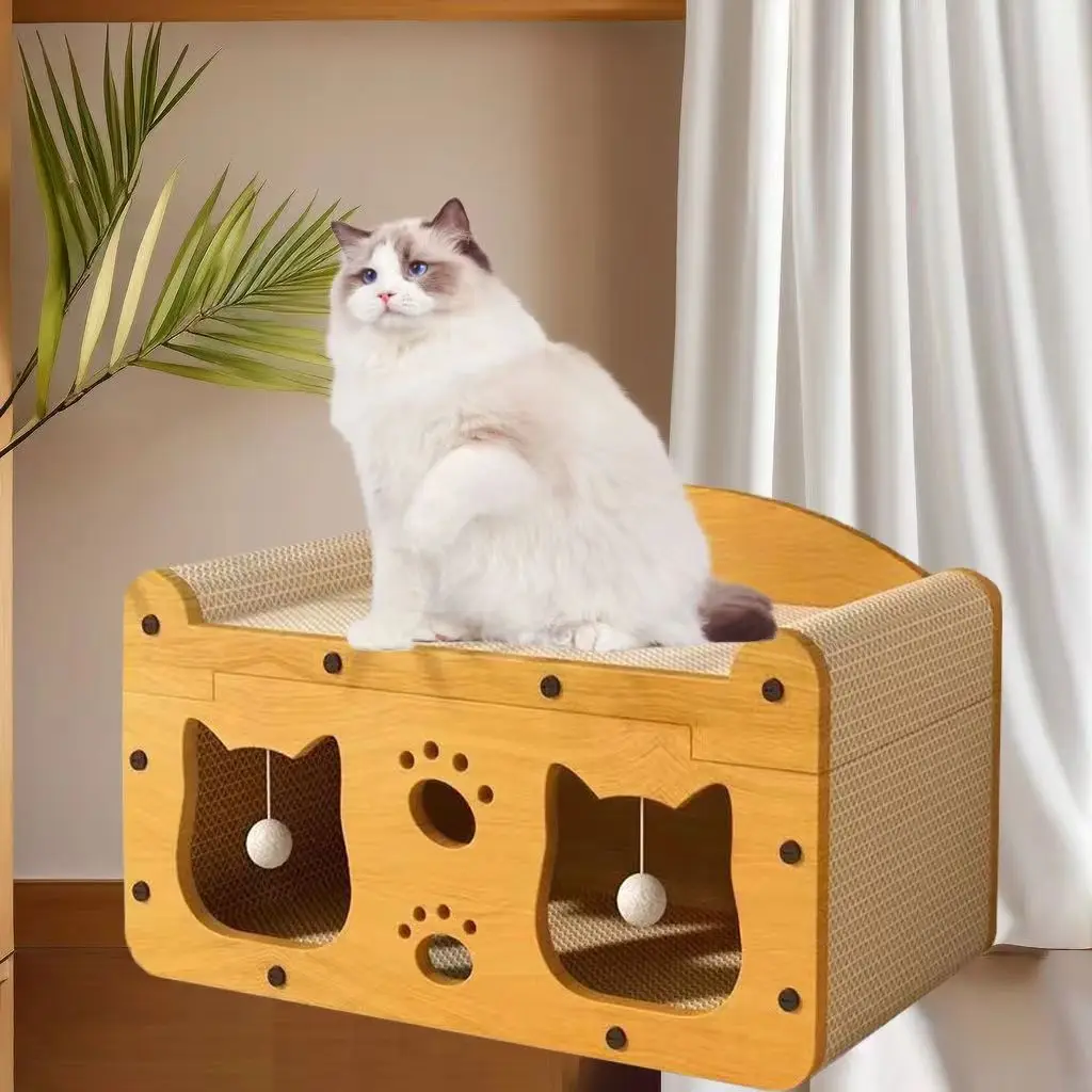 Rascador vertical para gatos, casa de cartón extra grande y cama nido