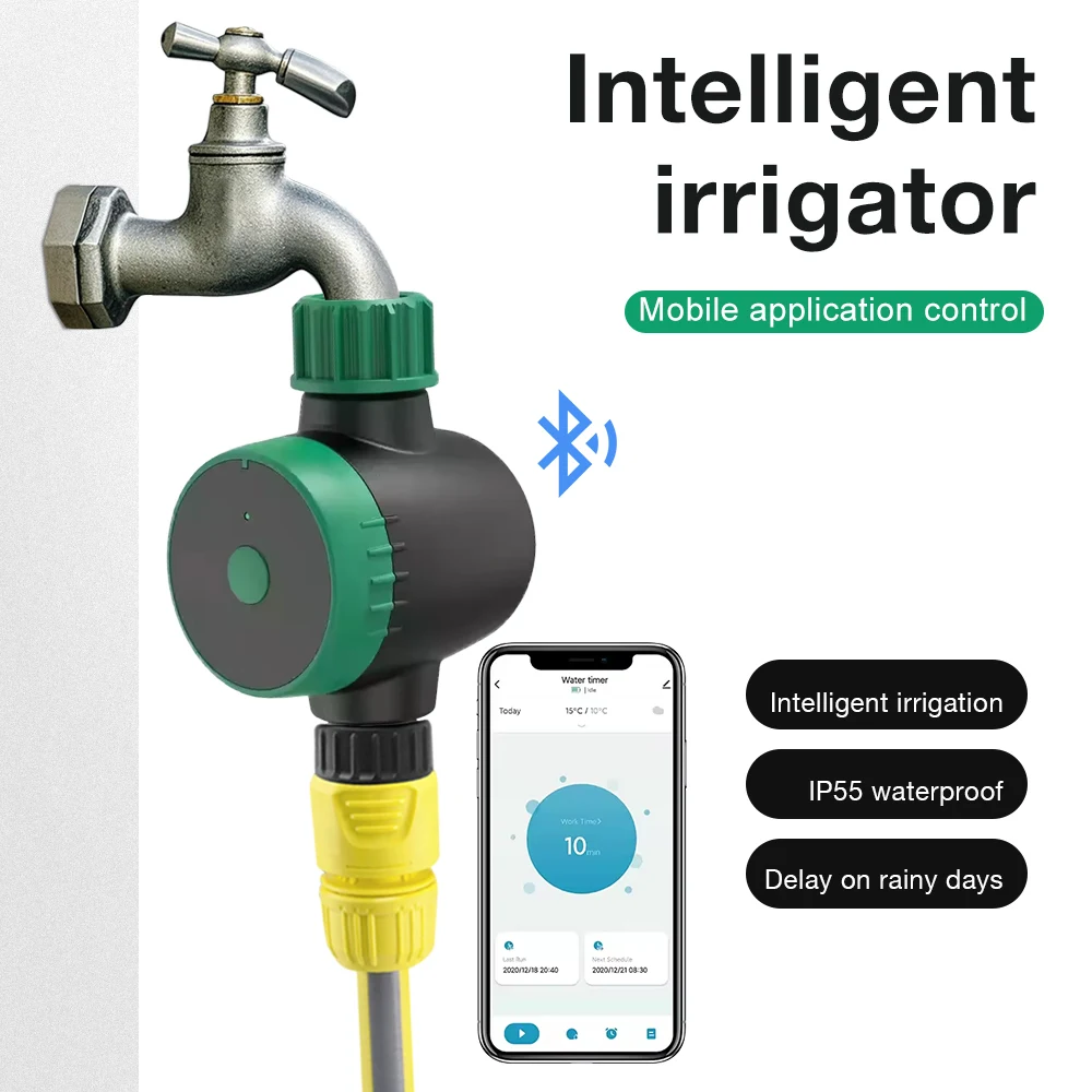 Temporizador de agua de riego Bluetooth, controlador de riego automático, sistema de riego con retardo de lluvia programable, temporizador inteligente de una vía de 3/4 pulgadas