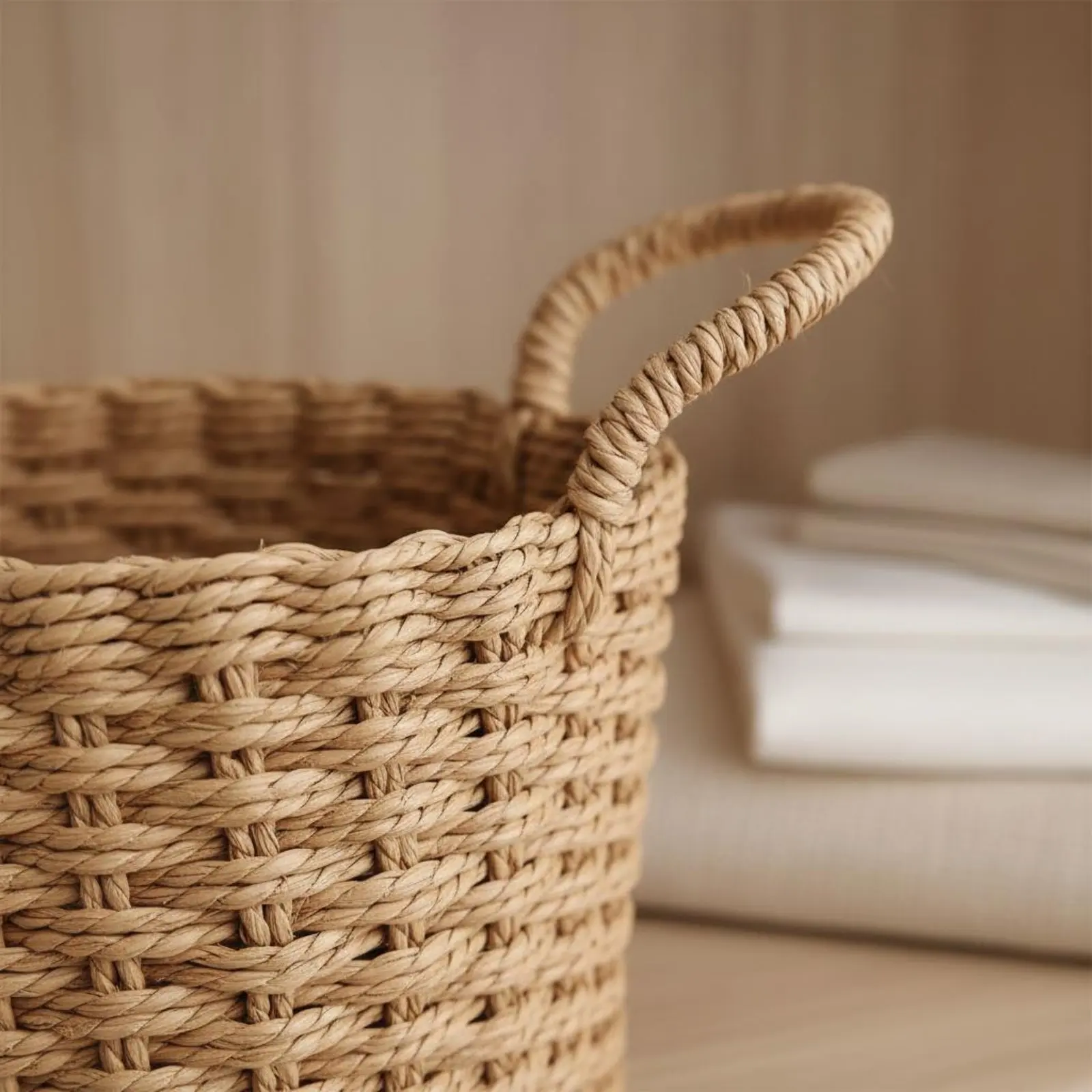 Cesta de mimbre decorativa con asas – Estilo Boho para entrada - imagen 4