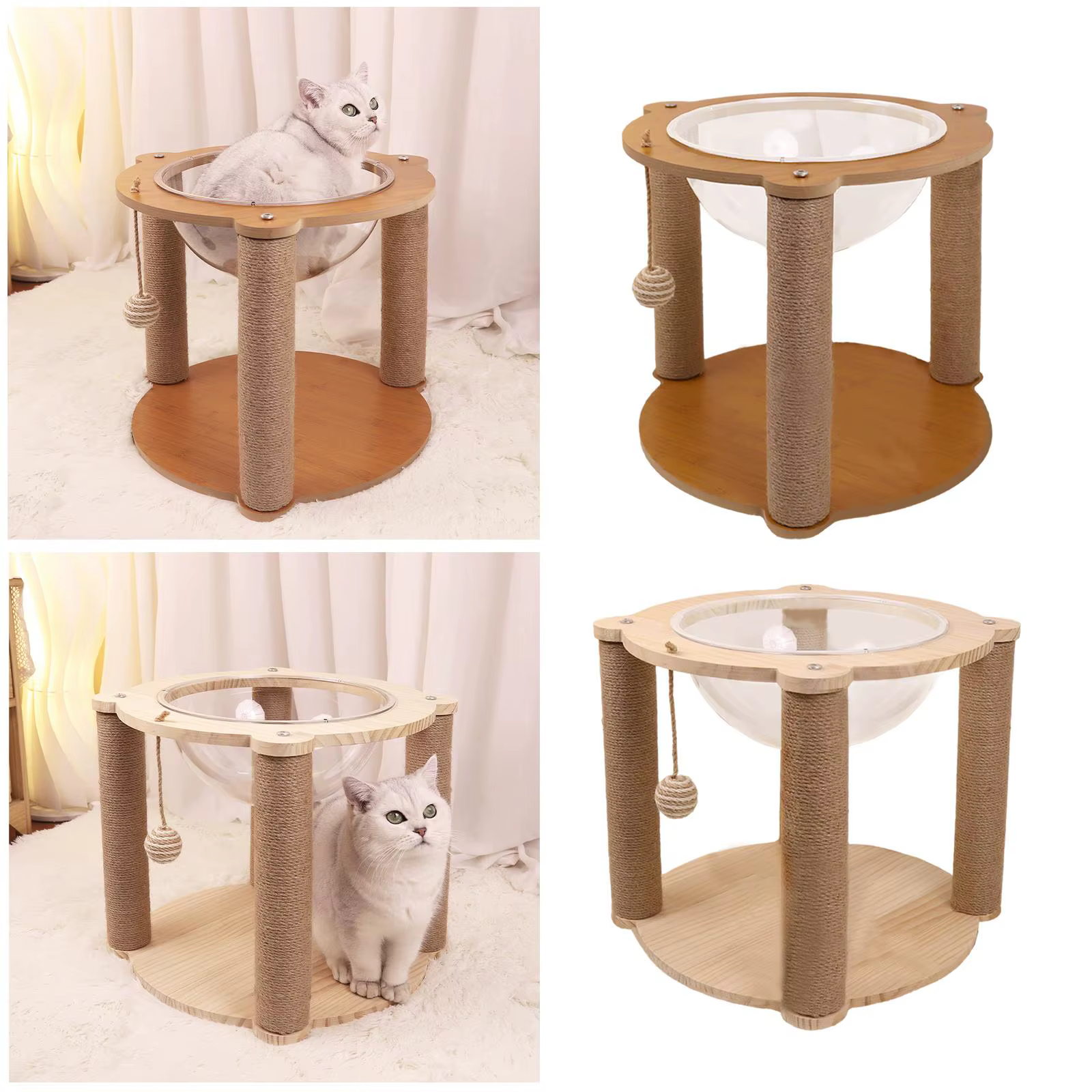 Cama cápsula espacial para gatos – Rascador con zona de juegos - imagen 2