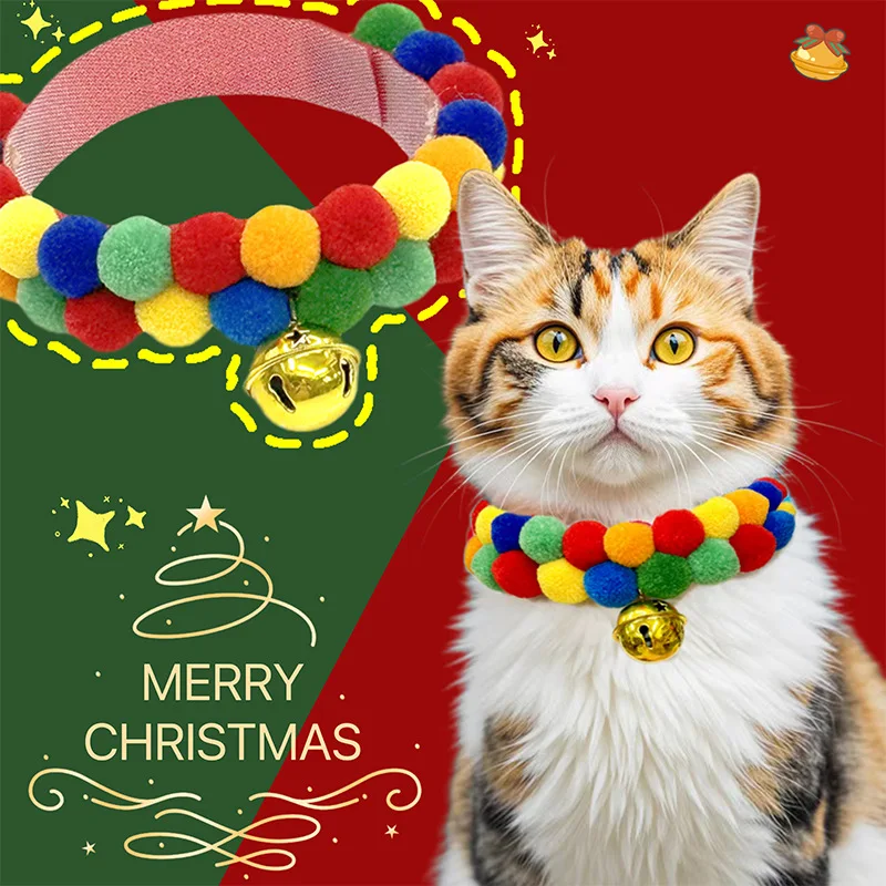 Perro gato mascota Navidad vacaciones Arco Iris Collar para mascotas con campana colorida cinta mágica accesorio festivo para gatos decoración de perros - imagen 3