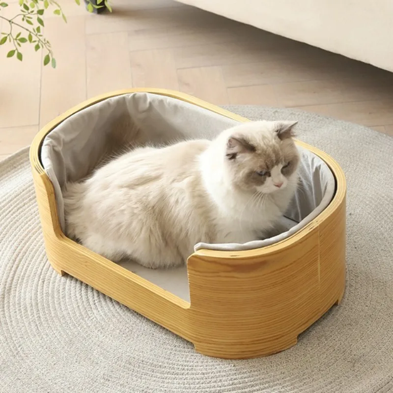 Cama de madera para gatos con estera extraíble, camas de seguridad para gatos, sofá cómodo para todas las estaciones, decoración del hogar, nido para gatos, fácil de limpiar - imagen 4