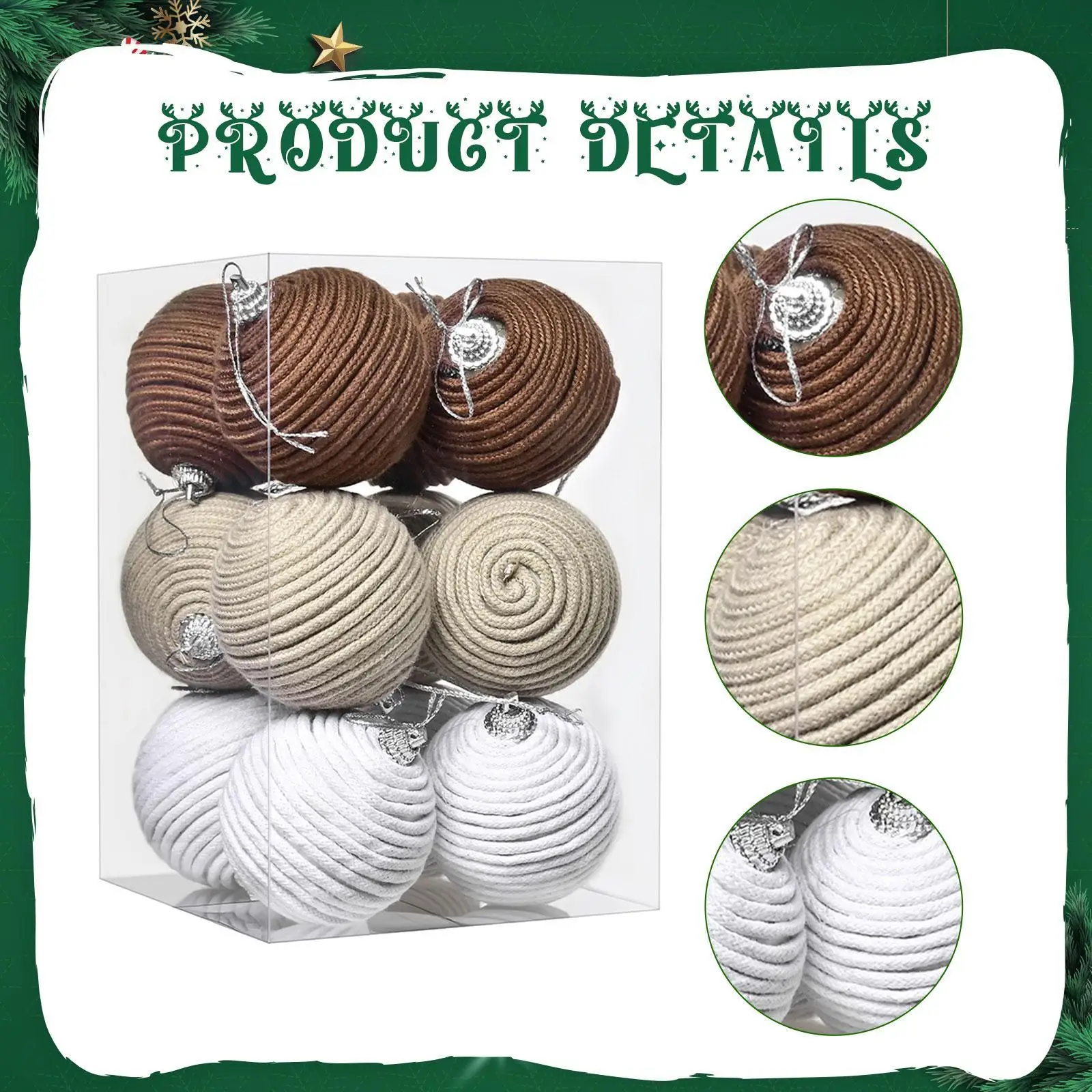 12 piezas de bolas de Navidad, celebraciones navideñas, colgantes portátiles, cuerda de yute, suministros para fiestas de centro comercial, adornos de decoración de árbol de Navidad - imagen 5