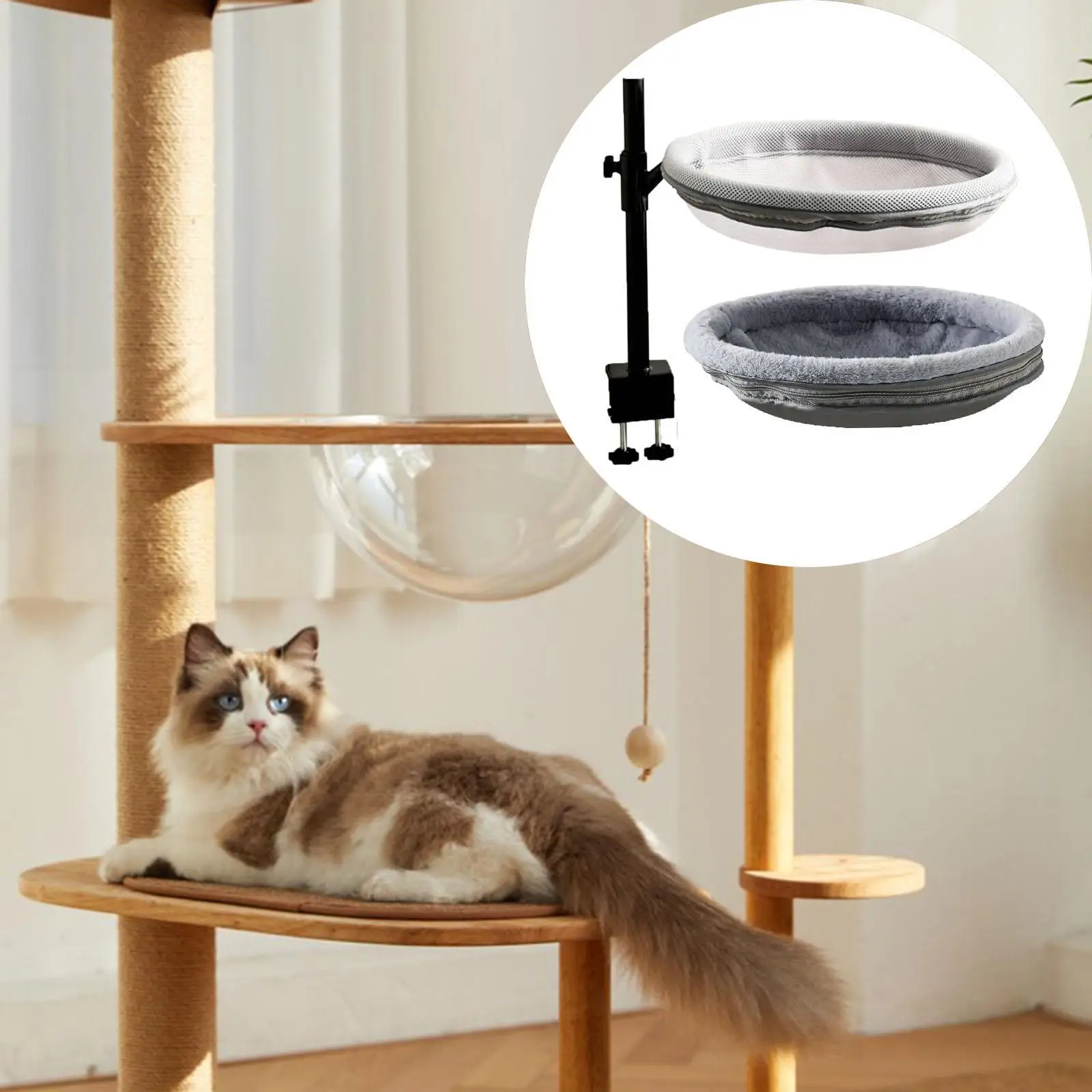 Cat Desk Bed with 2 Washable Mat Easy Install Modern Small Pets Nest Bed Indoor Cat Desktop Perch for Computer Desk Home