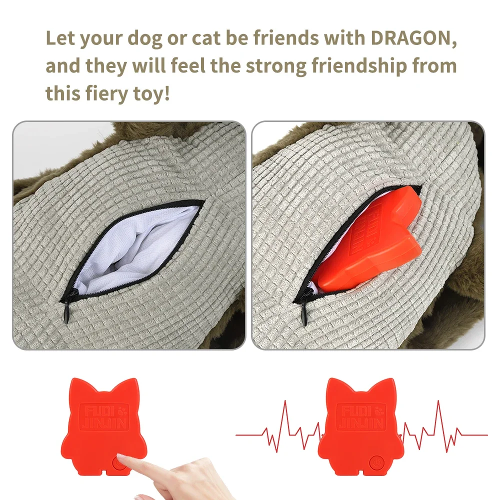 Juguete de latido del corazón para perro Fire Dragon, ayuda de entrenamiento comportamental para cachorros, peluche de ayuda para dormir, compañero de mascota, juguetes para perros inteligentes