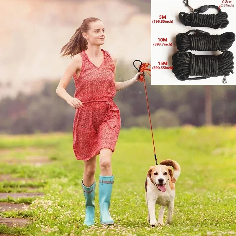 Correa larga resistente para perros, cuerda de entrenamiento de seguimiento reflectante de 5M/10M/15M para recuerdos al aire libre, caminar y entrenar (nylon de 8mm de espesor) - imagen 5