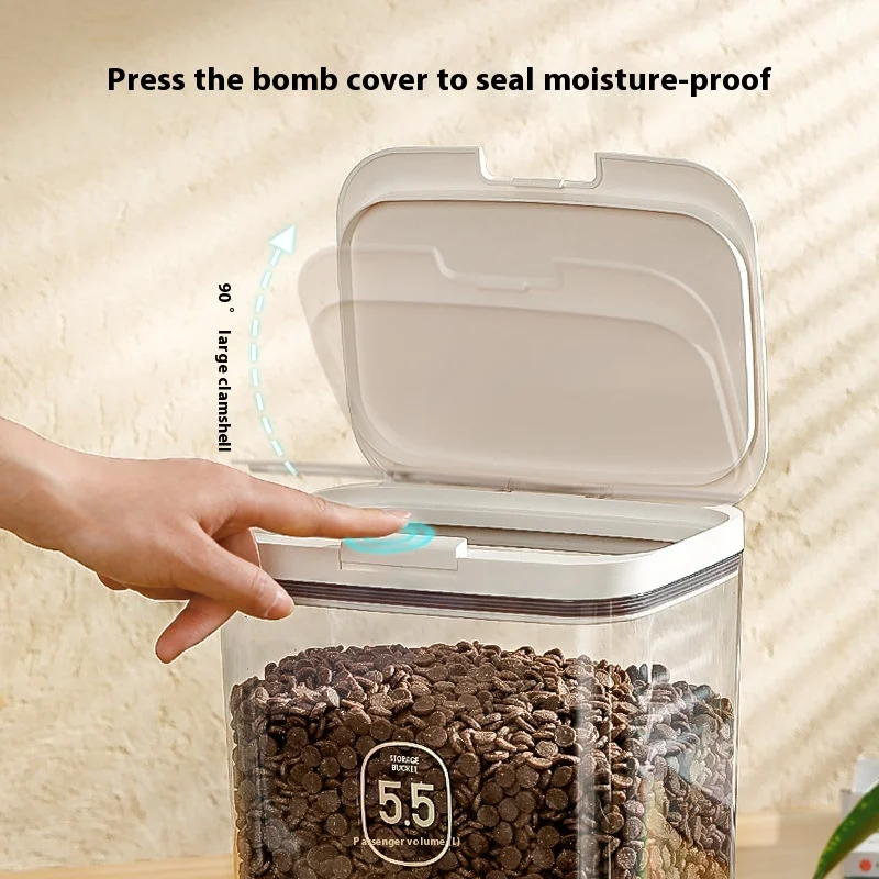 Cubo de almacenamiento de granos para mascotas de gran capacidad, cubo de almacenamiento a prueba de insectos y humedad, cubierta abatible para almacenamiento de granos de perros y gatos - imagen 2