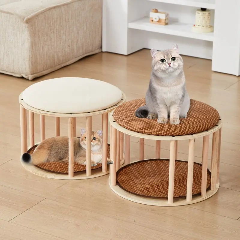Wooden Cat Bed Mats Stool Shoe Changing Ottoman Cat Bed House Hiding Toys Luxury Kitten Beds All Seasons Indoor Pet Supplies - imagen 3