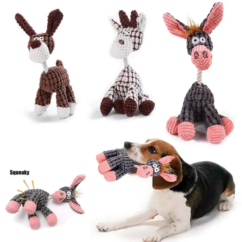 Juguete duradero para perros de peluche de burro: juguete masticable relleno chirriante para perros grandes y masticadores agresivos - imagen 4