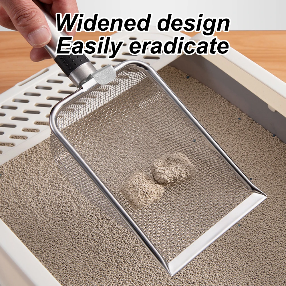 Pala para residuos de Gato, mango largo, pala de acero inoxidable, filtro de arena, pala para basura, herramienta de limpieza para mascotas, suministros para gatos, 1 ud. - imagen 4