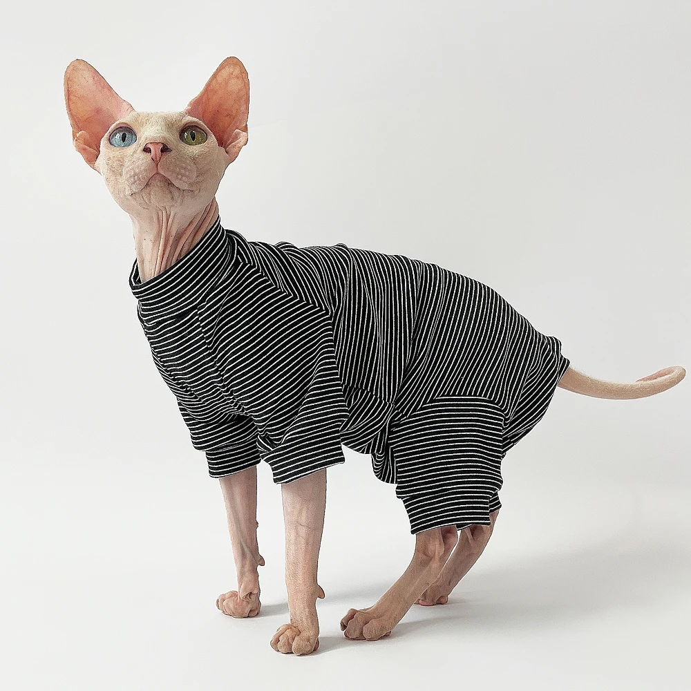 Sphynx ropa para gatos ocio raya 4 patas algodón cómodo sin pelo trajes para gatos suave invierno cálido Devon Kornish ropa para gatos - imagen 5