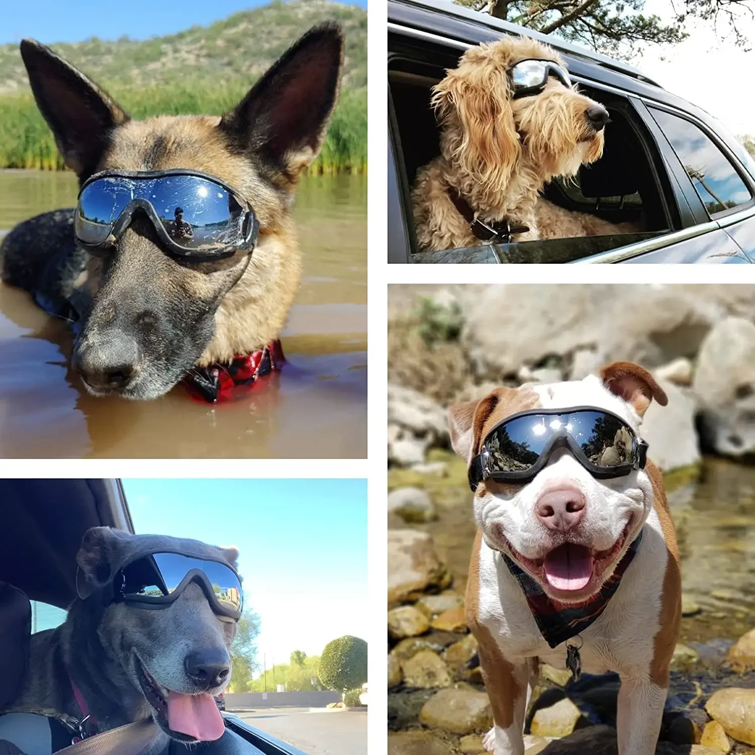 Gafas de sol para perros Gafas para perros Correa ajustable para viajes Esquí y antivaho Gafas de nieve para perros Goggl para mascotas para perros medianos a grandes - imagen 3