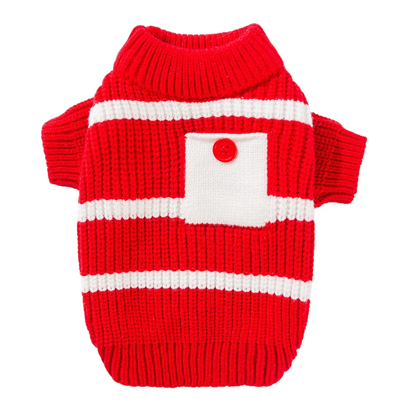 Otoño e Invierno suéter a rayas bolsillo dos piernas suéter cálido gato perro pequeño ropa de peluche ropa para perros pequeños - imagen 5