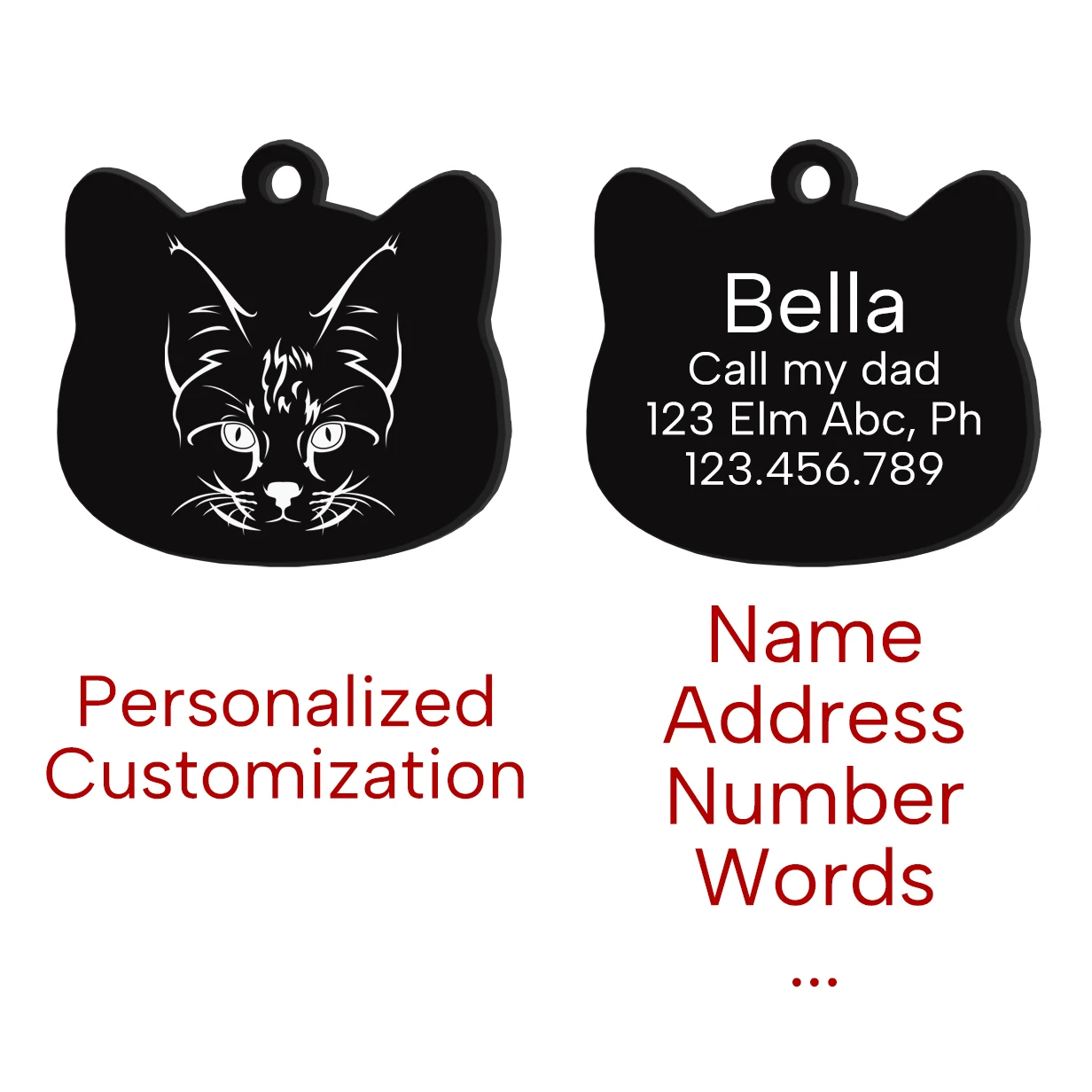 Etiquetas de identificación personalizadas para mascotas, accesorios para Collar con cara de gato, etiquetas de nombre, colgante de Collar de identificación, etiqueta antipérdida grabada gratis personalizada - imagen 3