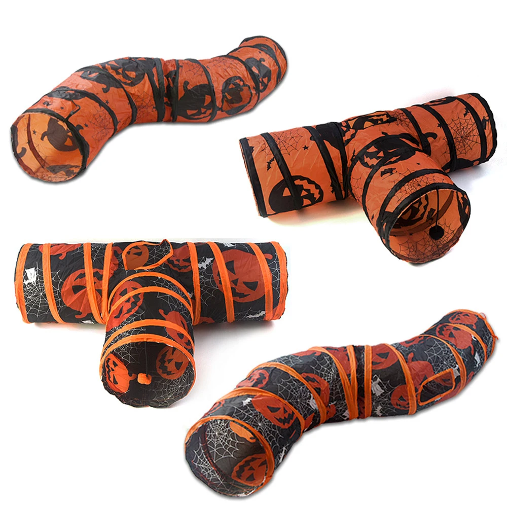 Túnel con forma de S/T para gato, juguete de entrenamiento con agujero plegable para interiores y exteriores, con diseño de Halloween, ahorro de espacio - imagen 2