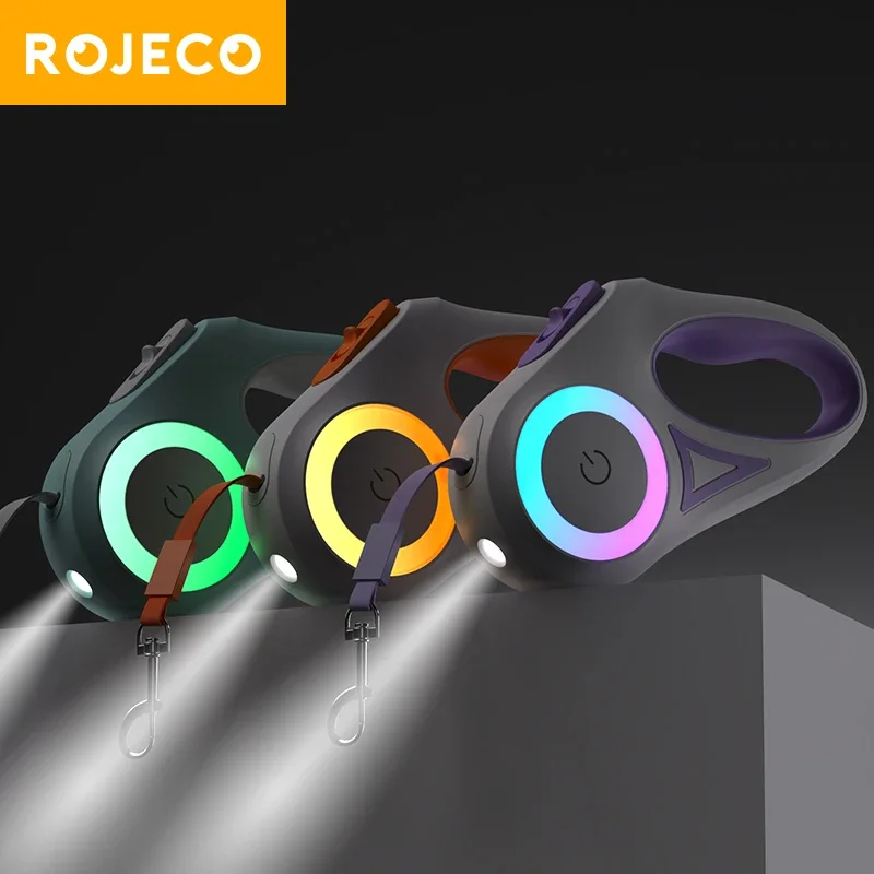 ROJECO Correa retráctil automática LED para perro – Paseo y carrera - imagen 4