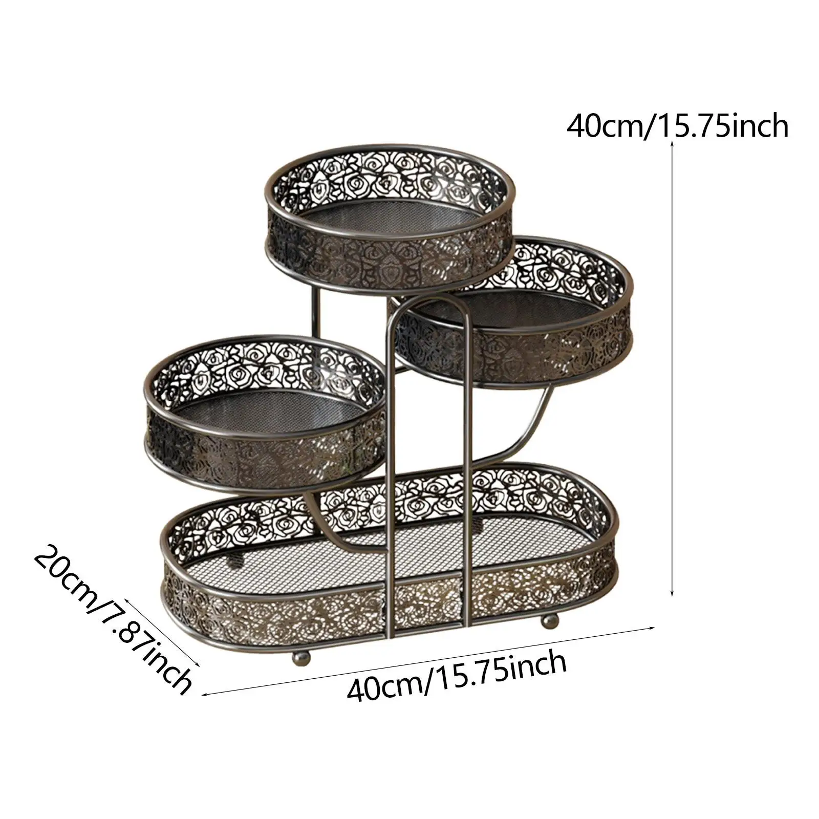 4 Tier Metal Fruit Basket Snack Organizer Multipurpose Large Capacity for Kitchen Counter 40x20x40cm Vegetables Storage Rack