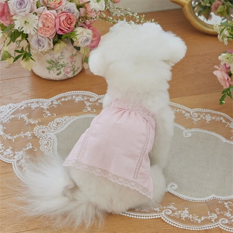 Falda rosa con tirantes de encaje para mascotas, ropa para gatos, Teddy Schnauzer, ropa de dormir para el hogar, chaleco de encaje para perros pequeños, ropa para cachorros