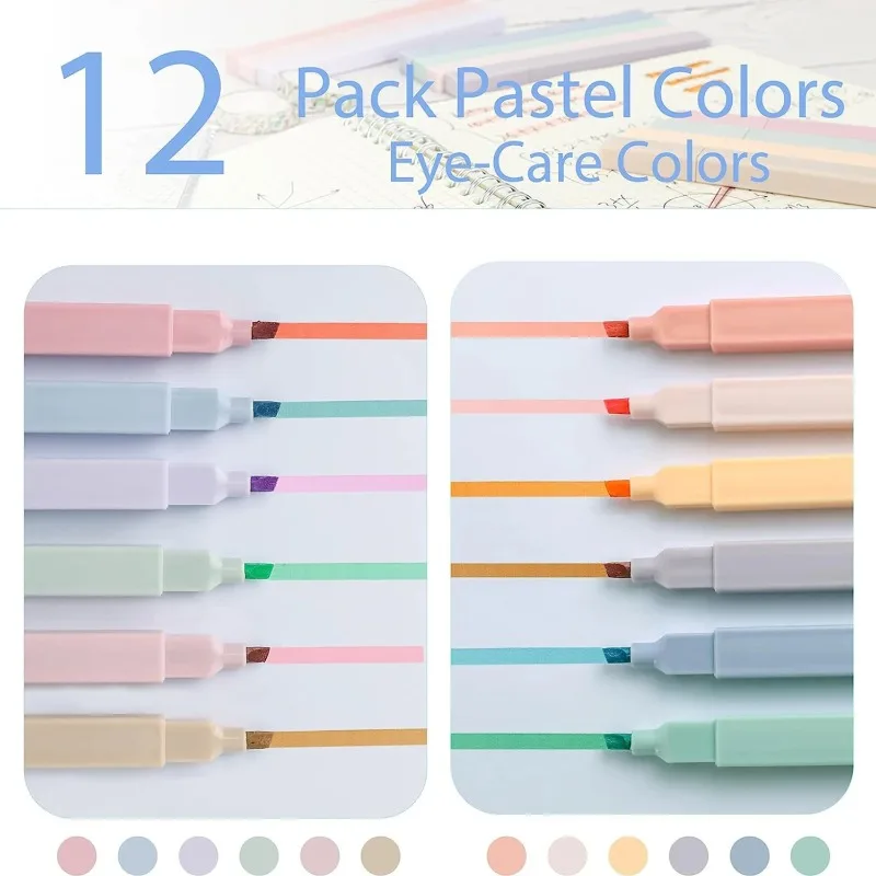 Resaltadores de 12 colores, bonitos bolígrafos Pastel, bolígrafos bíblicos sin sangrado con punta suave, rotuladores estéticos, papelería Kawaii para estudiantes