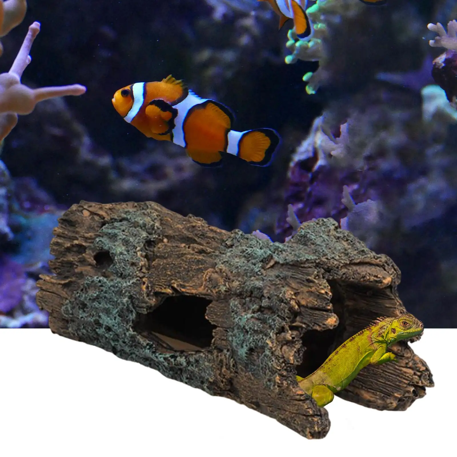 Fish Tank Hideout Landscaping Decoration Hollow Tree Trunk Resin Hollow Log for Betta Reptile Small Lizards Amphibians Fish