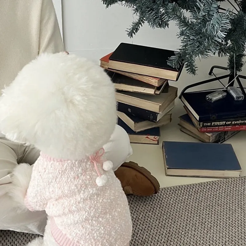 Suéter con lazo de bola de piel para mascotas, ropa de Navidad para perros pequeños, Schnauzer, Yorkshire, Otoño e Invierno - imagen 3