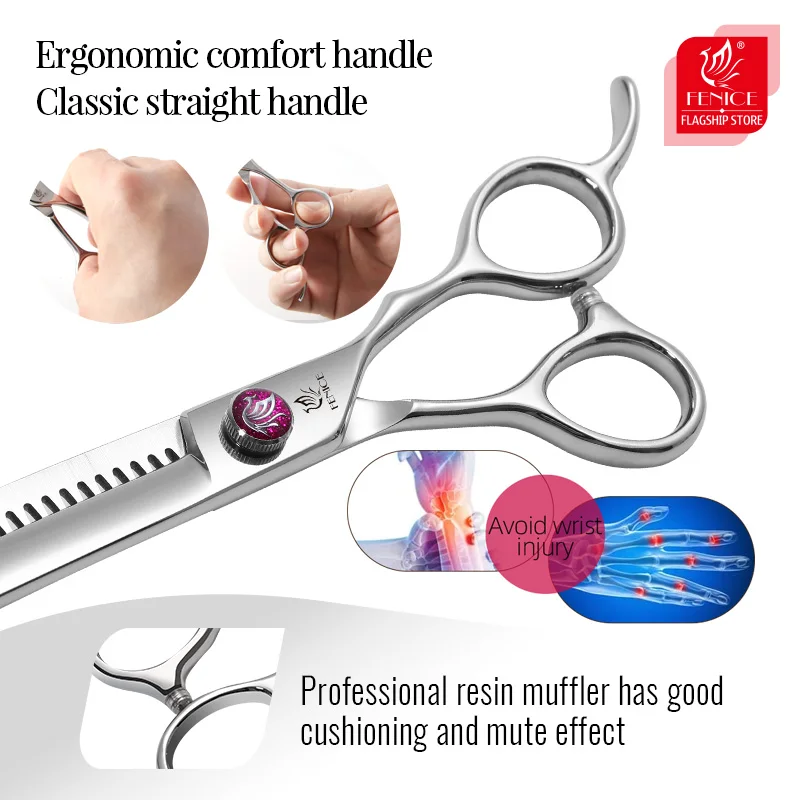 Fenice-Tijeras de tiburón inverso de 7,5 pulgadas para mascotas, tijeras curvadas, 440C, tornillo de rodamiento, Thinner70-75 % - imagen 5
