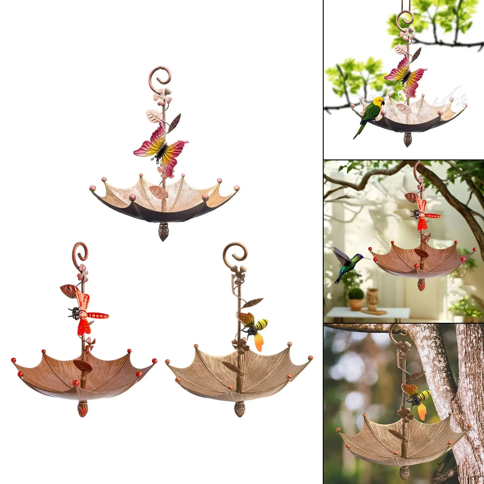 Comedero para pájaros para colgar en el exterior, bandeja receptora de semillas de pájaros, estación de alimentación, plataforma con forma de paraguas, alimentador para patio y balcón - imagen 4