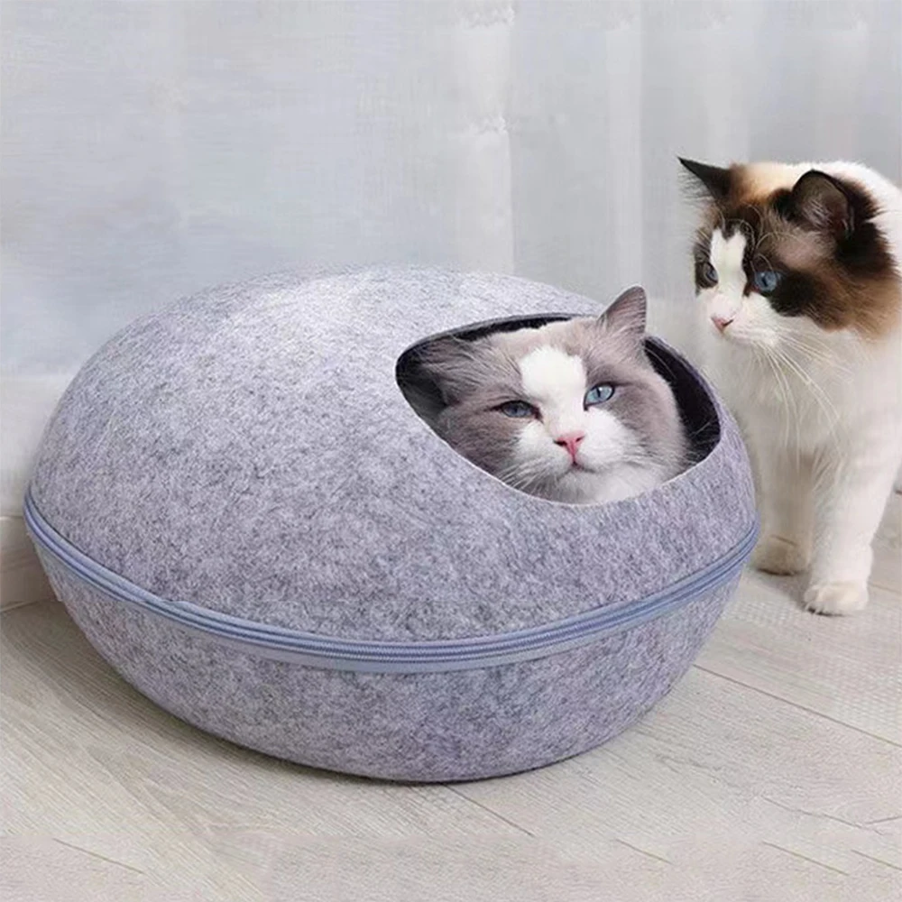 Cama casita ovalada de fieltro para gatos, desmontable y transpirable - imagen 3